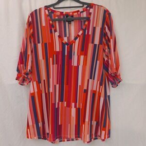 Bobeau Pink Multi Colored Pullover Women's Blouse Size XL Lightweight Flowy